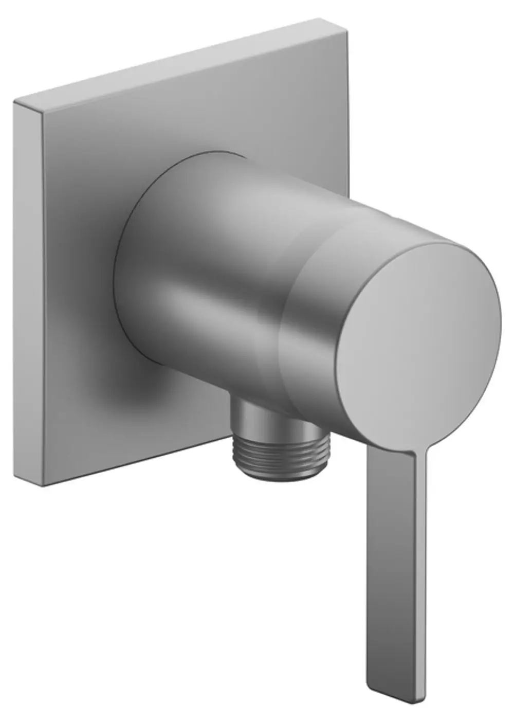 Wandmontierter Mischwasserhahn von Keuco mit eckigem Design und Schlauchanschluss, in Aluminium-Finish, geeignet für Badezimmer-Installationen.